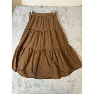 Zara Tiered Midi Skirt Brown Elastic Waist Womens Small
